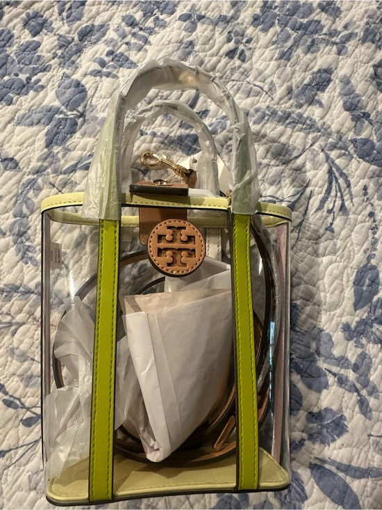 Tory Burch Handbags - Tory Burch Clear Tote with Neon Yellow Trim and Tan Logo
